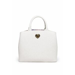 Betsey Johnson White Heart Logo Satchel Handbag Faux Leather Floral Lining